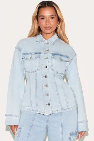 PRETTYLITTLETHING Shape Stretch Denim Turn Up Sleeve Adjustable Back Jacket
