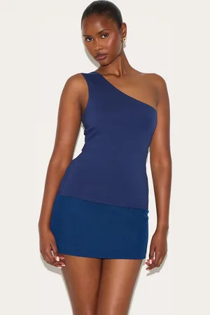 PRETTYLITTLETHING Blue Sleeveless One Shoulder Top