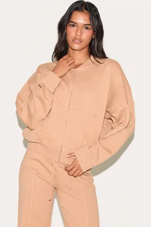 PRETTYLITTLETHING Washed Seam Detail Zip Up Bomber Style Sweatshirt