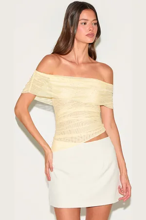 PRETTYLITTLETHING Mesh Foldover Ruched Bandeau Top