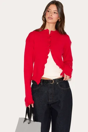 PRETTYLITTLETHING Knit Ruffle Detail Cardigan