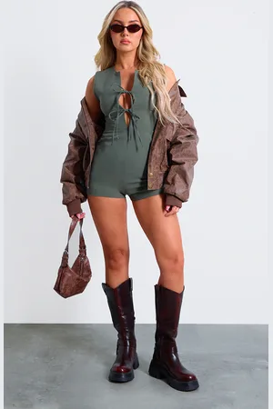 PRETTYLITTLETHING Woven Tie Front Tailored Playsuit