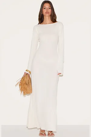 PRETTYLITTLETHING Textured Boat Neck Long Sleeve Bodycon Maxi Dress