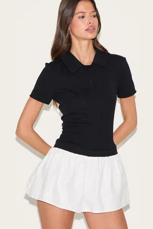 PRETTYLITTLETHING Rib Polo Collar Detail Skort Playsuit