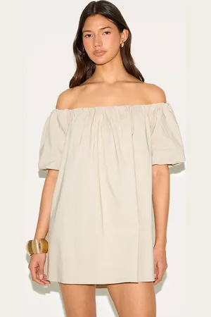 PRETTYLITTLETHING Bardot Puff Sleeve Shift Dress