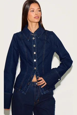 PRETTYLITTLETHING Long Sleeve Cinch Waist Denim Shirt