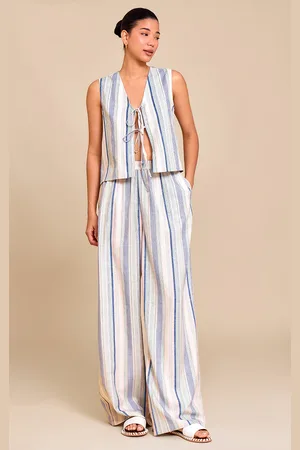 PRETTYLITTLETHING Linen Look Pinstripe Wide Leg Pants