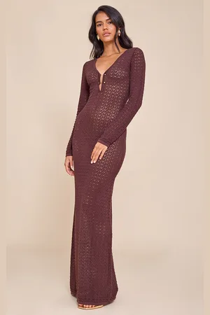 PRETTYLITTLETHING Maxi Crochet Trim Long Sleeve Dress
