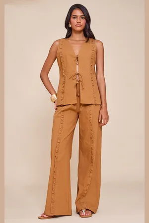 PRETTYLITTLETHING Linen Look Wide Leg Drawstring Pants