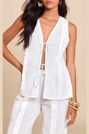 PRETTYLITTLETHING Tie Front Linen Look Sleeveless Top
