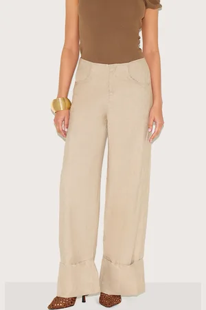 PRETTYLITTLETHING Petite Invisible Waistband Wide Leg Turn Up Pants