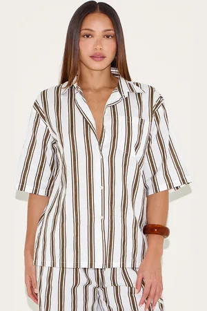 PRETTYLITTLETHING Tall Striped Linen Look Oversized Shirt