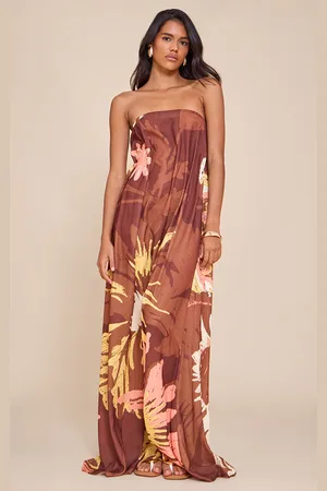 PRETTYLITTLETHING Printed Oversized Bandeau Shift Maxi Dress