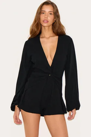 PRETTYLITTLETHING Long Sleeve Plunge Twist Detail Playsuit