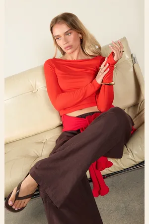PRETTYLITTLETHING Sheer Soft Touch Crew Neck Long Sleeve Top