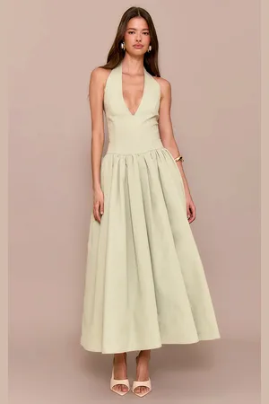 PRETTYLITTLETHING Halterneck Tie Detail Ruched Midaxi Dress