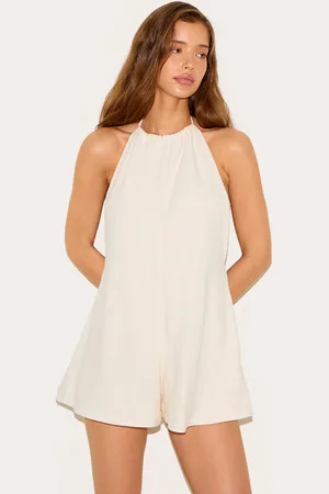 PRETTYLITTLETHING Linen Look Halterneck Floaty Playsuit