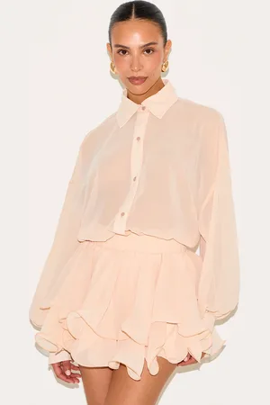 PRETTYLITTLETHING Petite Chiffon Long Sleeve Playsuit
