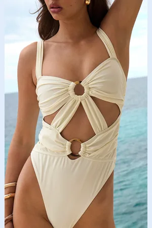 PRETTYLITTLETHING O Ring Ruched Cut Out Swimsuit