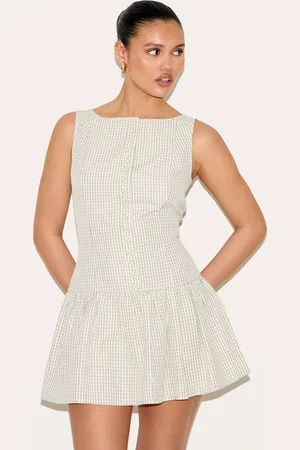 PRETTYLITTLETHING Striped Scoop Back Button Down Shift Dress