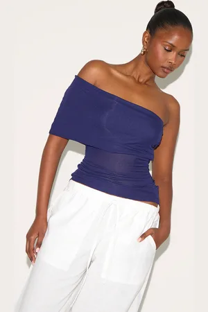 PRETTYLITTLETHING Sheer Soft Touch Fold Over Detail One Shoulder Long Top