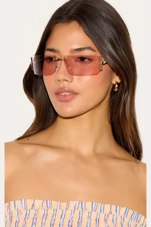 PRETTYLITTLETHING Square Diamante Side Wrap Round Sunglasses