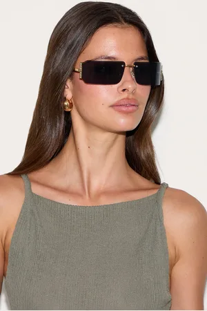 PRETTYLITTLETHING Square Diamante Side Wrap Round Sunglasses