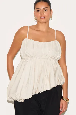 PRETTYLITTLETHING Plus Linen Look Puff Ball Asymmetric Cami