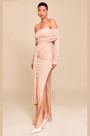 PRETTYLITTLETHING Onion Skin Bardot Tie Waist Maxi Dress