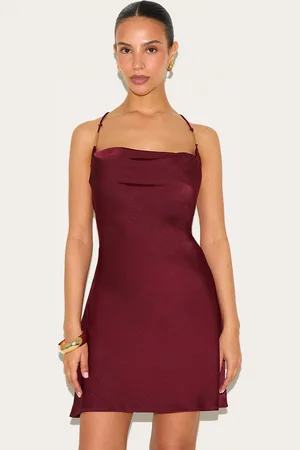 PRETTYLITTLETHING Petite Cowl Satin Shift Mini Dress With Trim Details