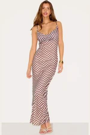 PRETTYLITTLETHING Mesh Asymmetric Strappy Stripe Dress