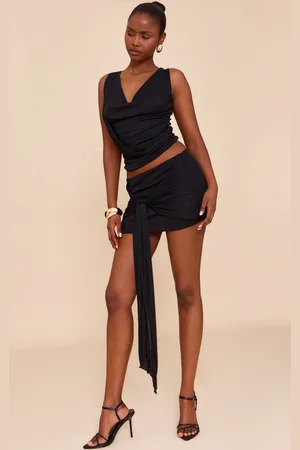 PRETTYLITTLETHING Textured Tie Front Mini Skirt