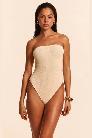 PRETTYLITTLETHING Crinkle Bandeau Ruched Front Swimsuit