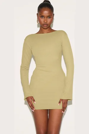 PRETTYLITTLETHING Onion Skin Boat Neck Flute Sleeve Mini Dress