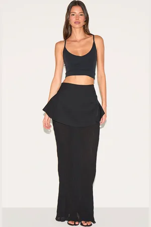 PRETTYLITTLETHING Overlay Detail Textured Woven Maxi Skirt