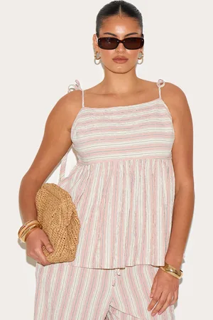 PRETTYLITTLETHING Plus Woven Textured Striped Floaty Top