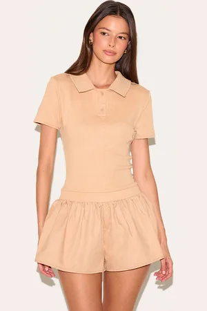 PRETTYLITTLETHING Rib Polo Collar Detail Skort Playsuit