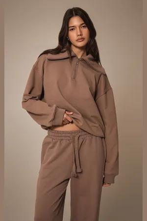 PRETTYLITTLETHING Premium Loopback Quarter Zip Foldover Sweatshirt