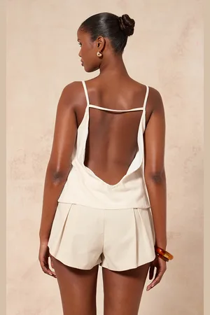 PRETTYLITTLETHING Linen Look Open Back Cami Top