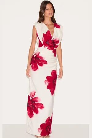PRETTYLITTLETHING Printed Cowl Ruched Detail Maxi Dress