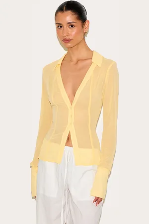 PRETTYLITTLETHING Tall Butter Cream Mesh Button Front Blouse