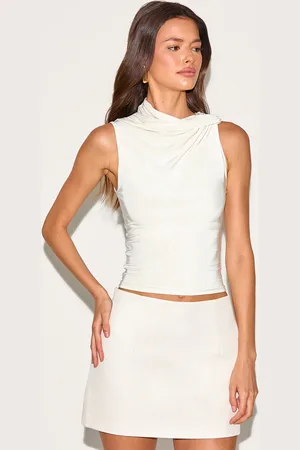 PRETTYLITTLETHING Double Layer Slinky Neck Detail Long Top