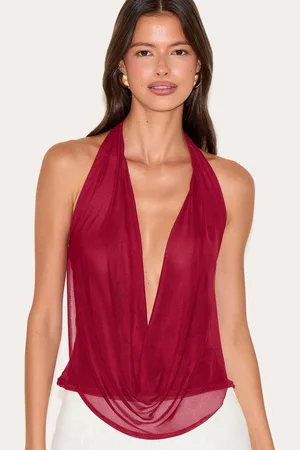 PRETTYLITTLETHING Deep Mesh Halter Neck Top