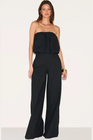 PRETTYLITTLETHING Cotton Puffball Bandeau Straight Leg Jumpsuit