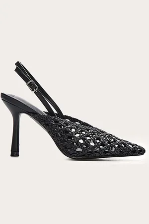 PRETTYLITTLETHING Pu Point Toe Woven High Heeled Sling Back Courts