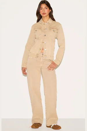 PRETTYLITTLETHING Washed Corduroy Mid Waist Straight Leg Jeans