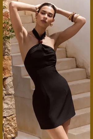PRETTYLITTLETHING Bead Detail Halterneck Bodycon Dress
