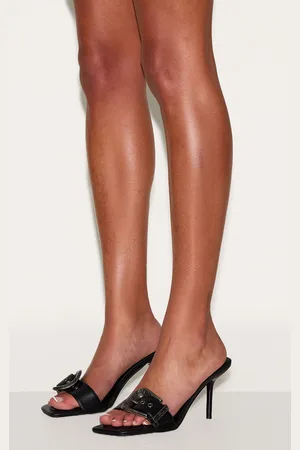 PRETTYLITTLETHING PU Square Toe Western Buckle High Stiletto Heeled Mules