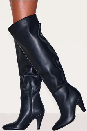 PRETTYLITTLETHING PU Point Toe Over The Knee Heeled Boot