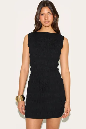 PRETTYLITTLETHING Boat Neck Shirred Bodycon Dress